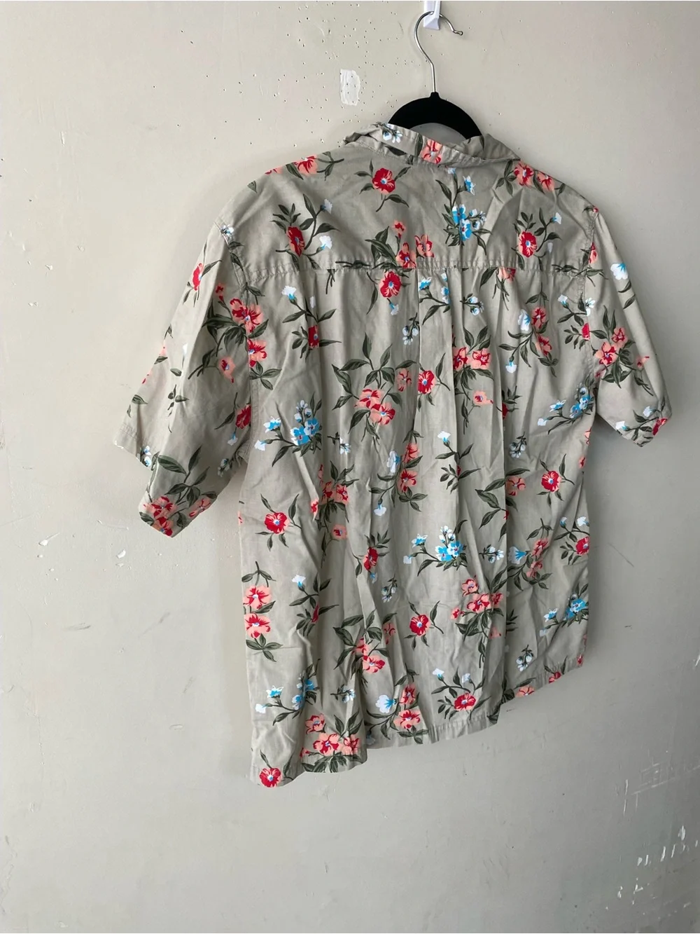 Vintage Bobbie Brooks Floral Blouse Large Flax Tan Red Button Down Shirt
